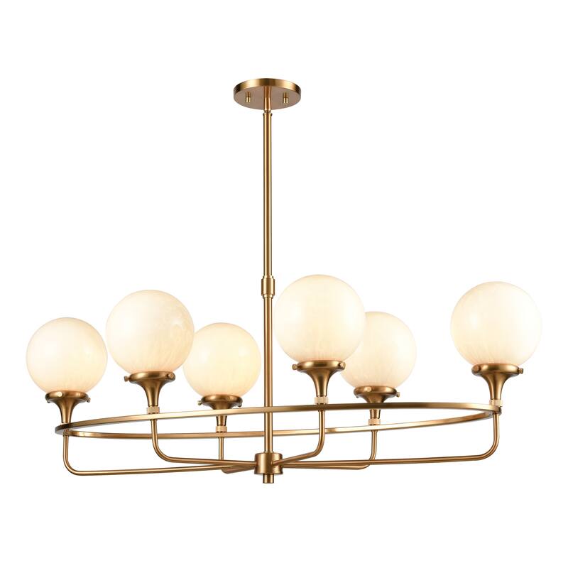 Beverly Hills 30-inch Wide 6-Light Chandelier in Satin Brass - Brass - 38-inch