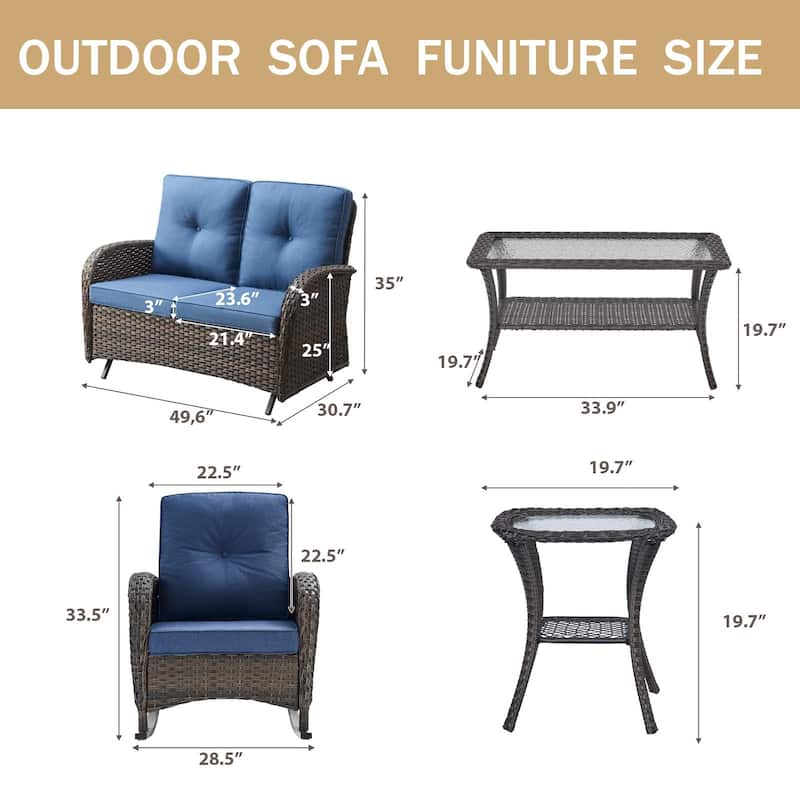 Outdoor Rocking Chairs, Loveseat Glider SOfa with Coffee Table - Brown