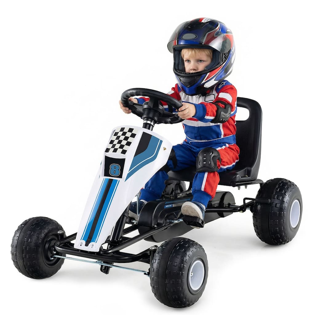 Gymax Pedal Go Kart for Kids 4-Wheel Ride On Toy w/ Steering Wheel &