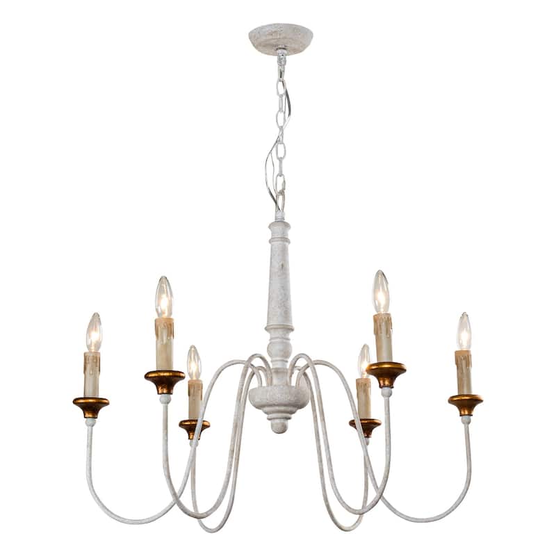 6-Light White Mid-Century Modern Dry rated Chandelier - 30.7 inches Lx 30.7 inches W x 25.2 inches H