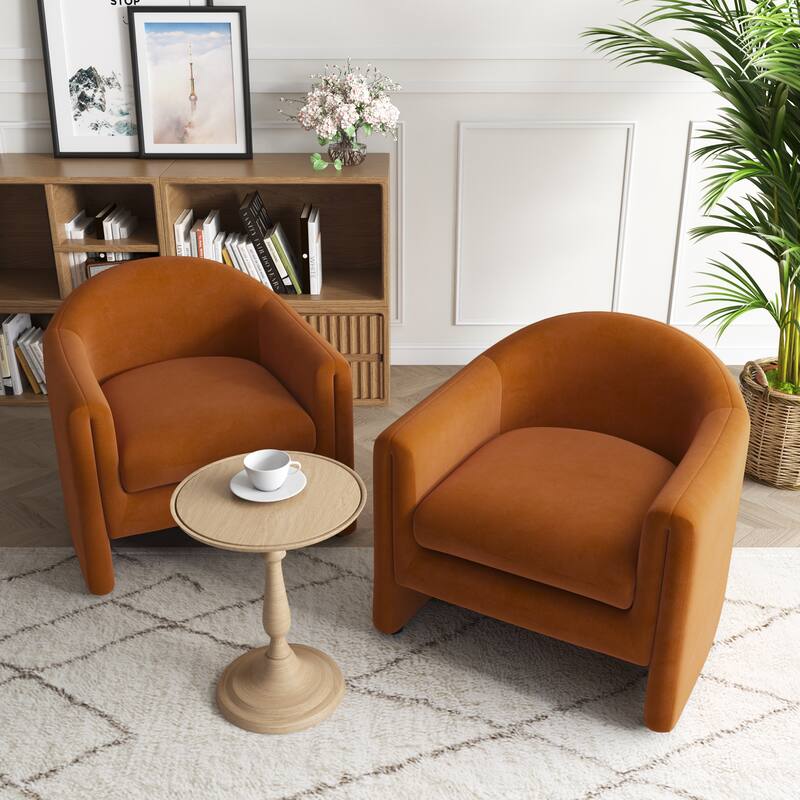Upholstered Barrel Accent Chair, Low Back Arm Chair(Set of 2)