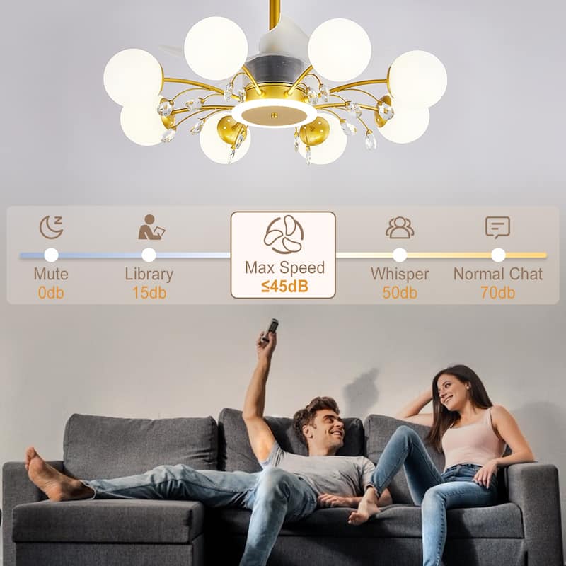 31in. Indoor Gold Modern Ceiling Fan with Light, Reversible Fandelier with Light Bulbs and Remote for Living Room