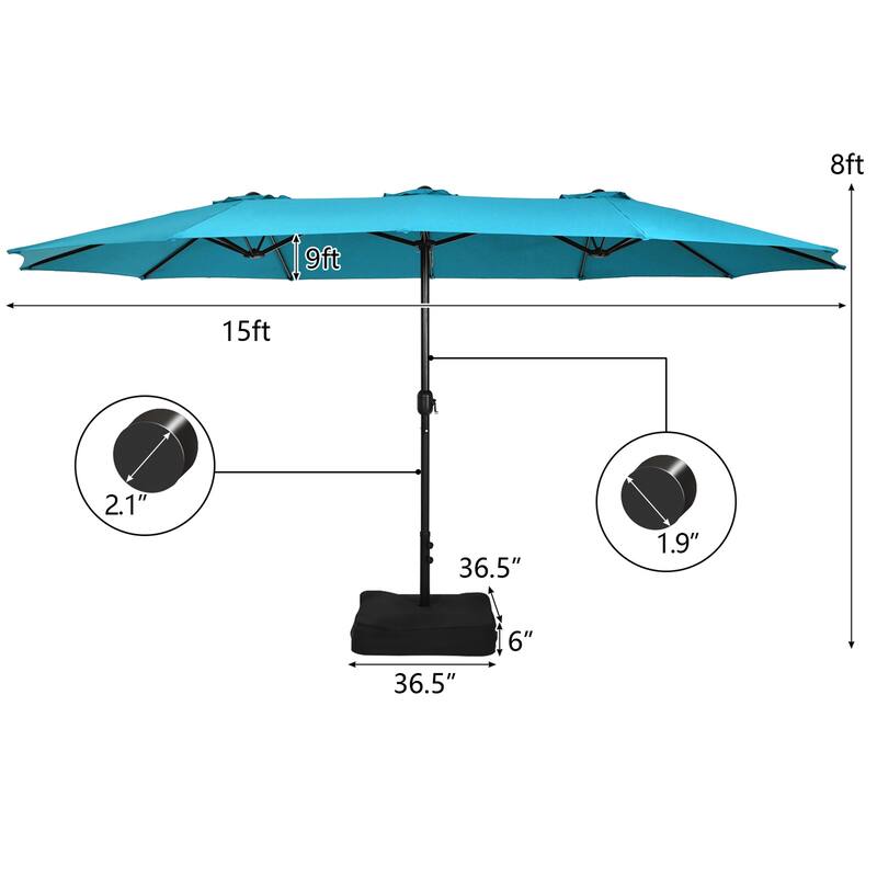Gymax 15 ft Double-Sided Patio Twin Umbrella Extra-Large Market