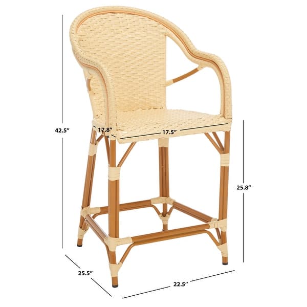 dimension image slide 1 of 5, SAFAVIEH California Outdoor Bistro 26-inch Counter Stool with Arms - 23" W x 26" D x 43" H