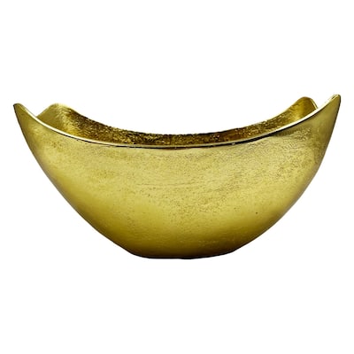 12.5 Inch Wide Decorative Handmade Aluminum Modern Bowl in Gold - 12.5 x 7.5 x 6.5 in