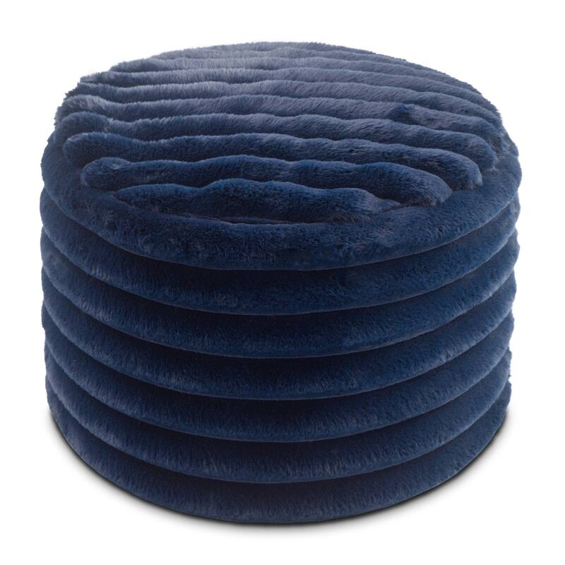 Plush Ribbed Faux Fur Pouf Ottoman - 22" - Midnight Blue