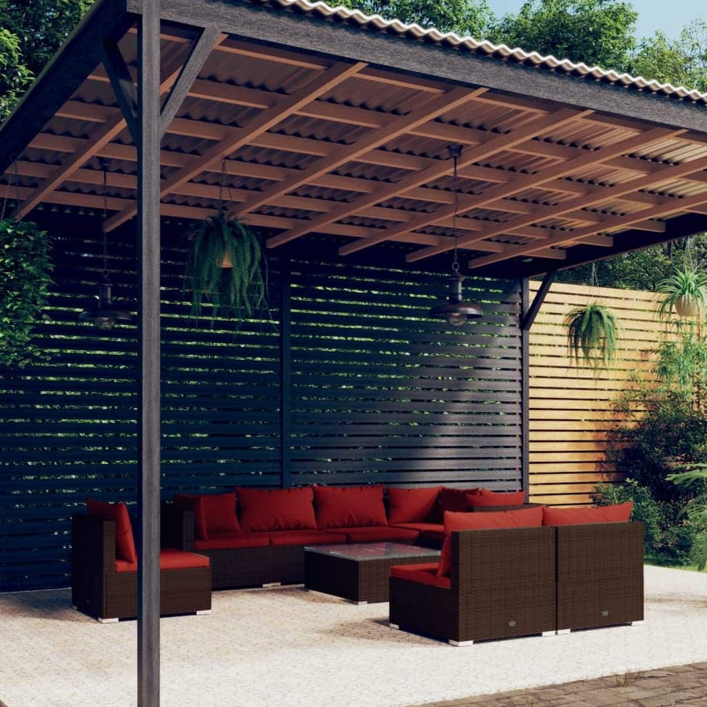 vidaXL Patio Lounge Set Outdoor Sectional Sofa Set Table Garden Poly Rattan - 27.6" x 27.6" x 23.8"