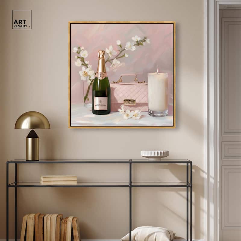 Pink Purse Champagne and Candle Canvas by Art Remedy