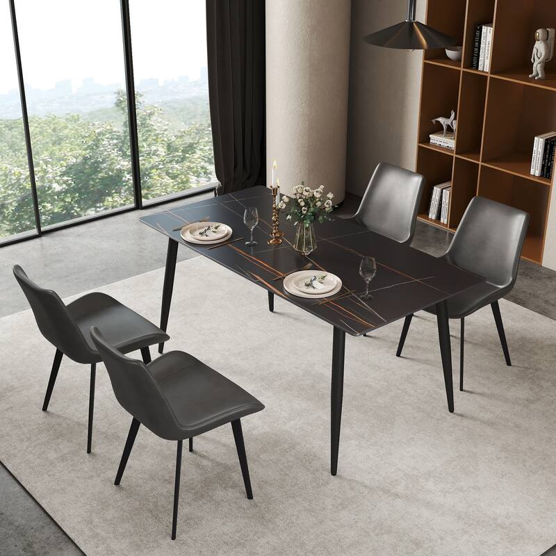 63in Dining Table for 4 Kitchen & Dining Room Table, Modern Sintered Stone Table with Metal Legs - White