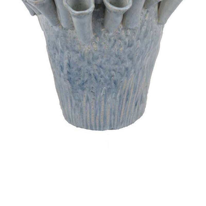 Decorative Vase, Coral Inspired Coastal Design, 13 Inch Blue Ceramic