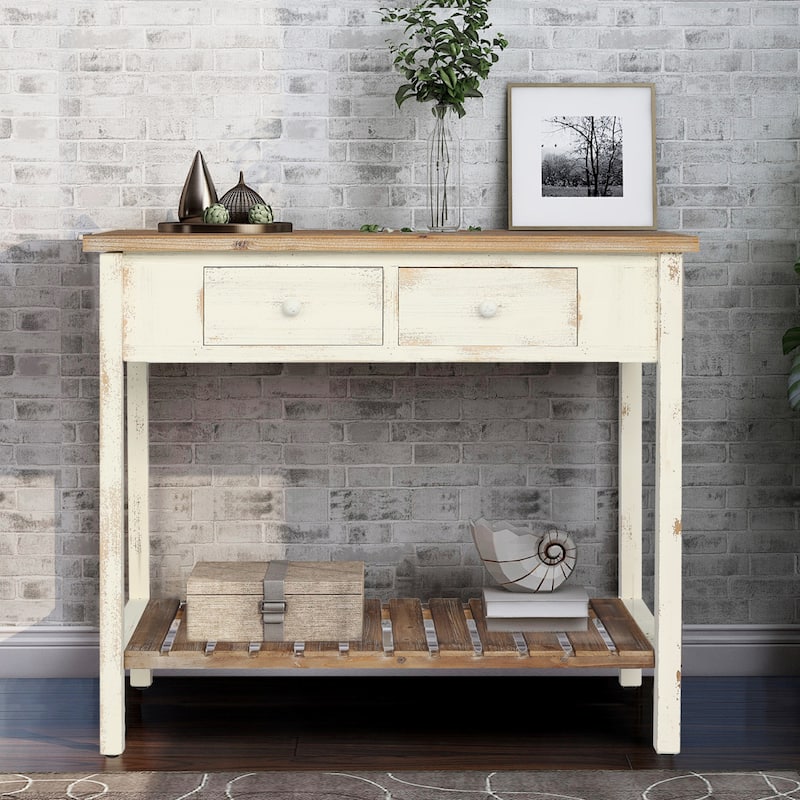 GDF Studio - Delaney Vintage Two-Drawer Console Table with Open Shelf