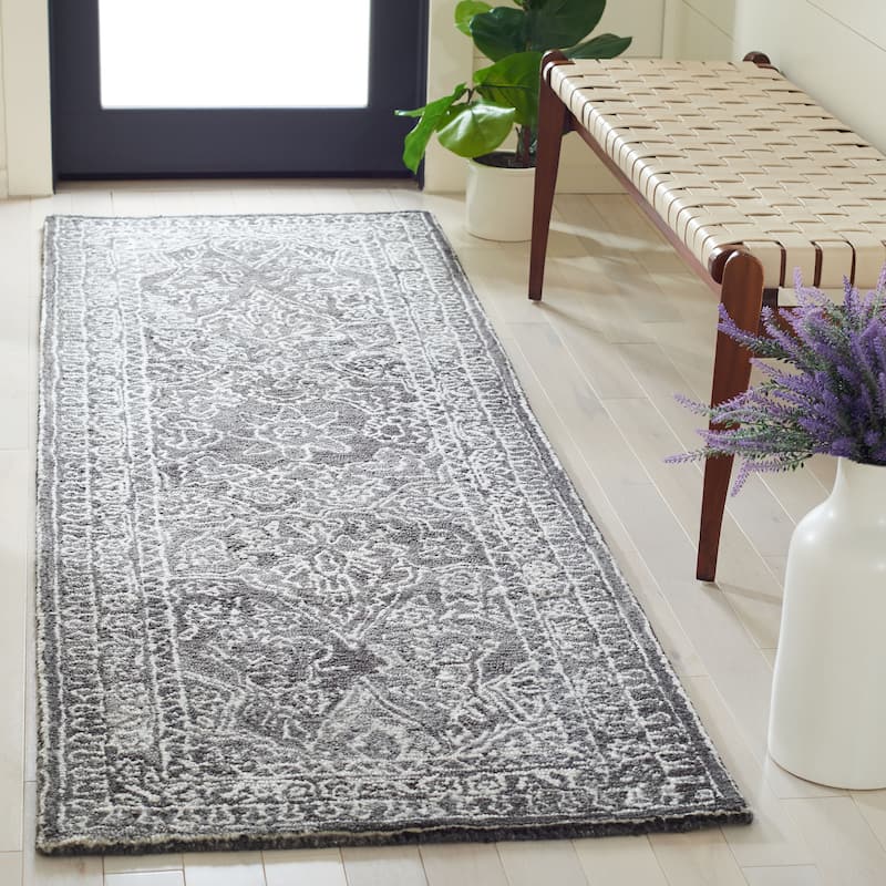 SAFAVIEH Handmade Marquee Callum Weave Rug - 2'6" x 8' Runner - Black/Ivory