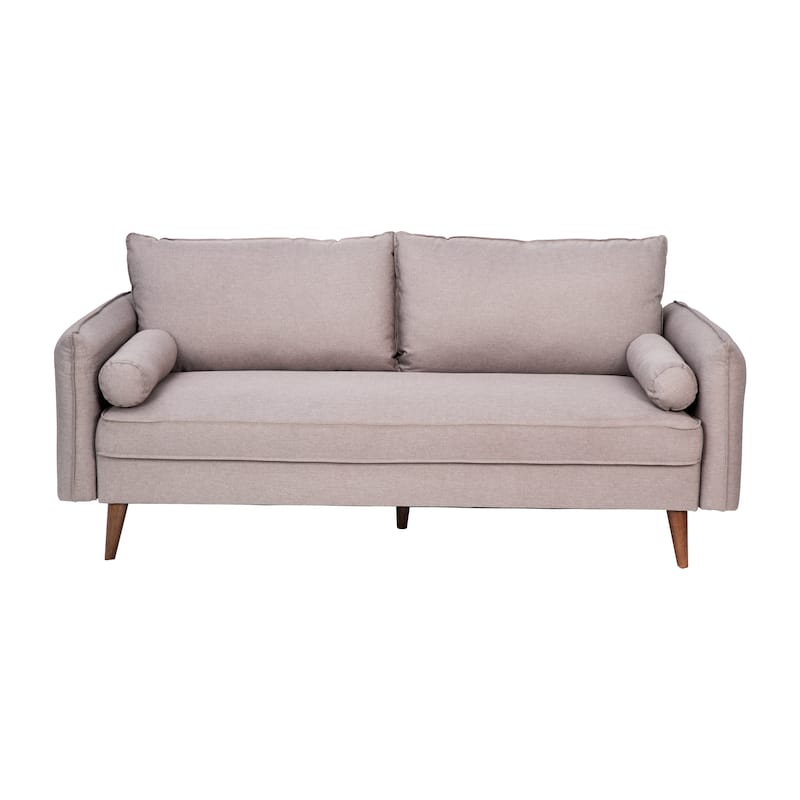 Compact Faux Linen Upholstered Sofa with Wooden Legs