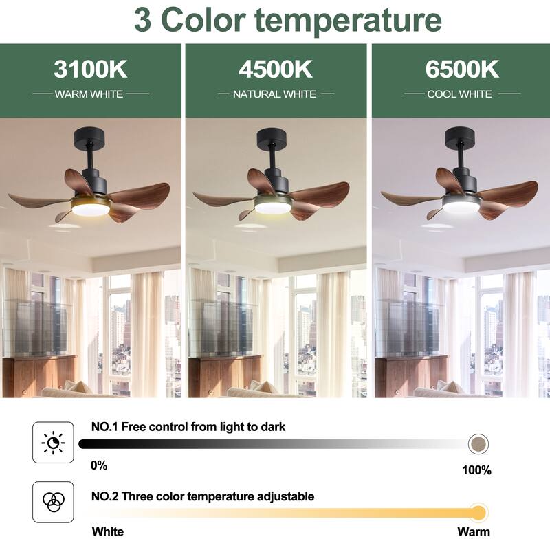 28 inch Ceiling Fan with Light Remote Small Flush Mount 5 Blades 6 Speed 3 Colors