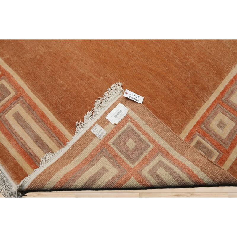 8'3''x11'6'' Hand Knotted Wool Peach Tibetan Modern Plush Pile Rug - 8' 3'' x 11' 6''