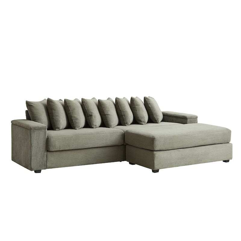 GDFStudio - Peregrine L-Shaped Corduroy Sectional Sofa with Pillows and Armrest Storage