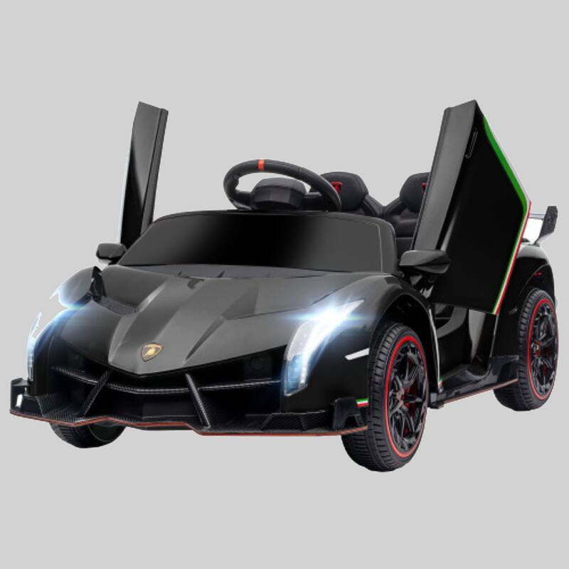 12V Lamborghini Veneno Ride-On Car for Kids with Bluetooth, Butterfly Doors, Suspension System, Remote Control & Music - Black