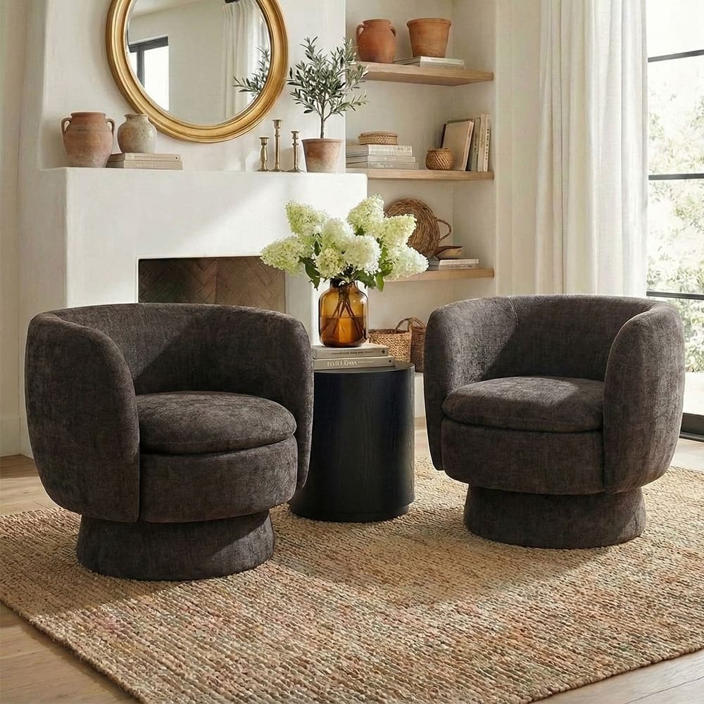 Upholstered Swivel Barrel Accent Chairs(Set of 2)