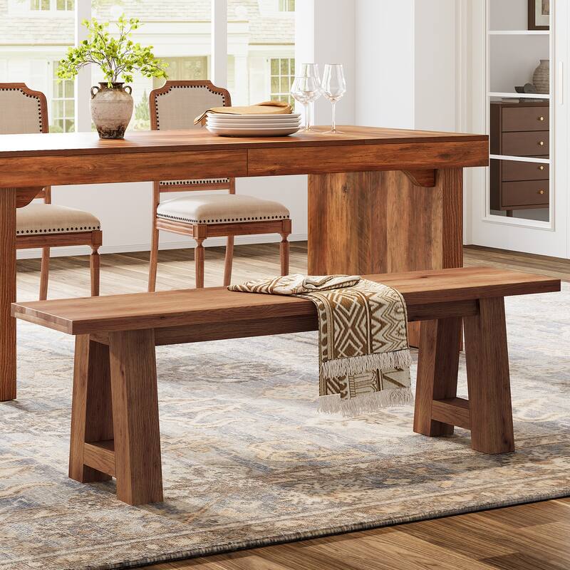 55.12 Inch Solid Wood Dining Bench with A-Shaped Legs - Brown