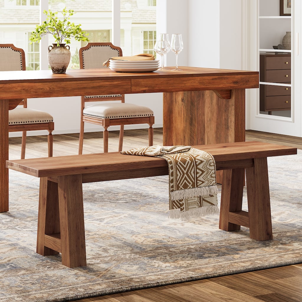 55.12 Inch Solid Wood Dining Bench with A-Shaped Legs