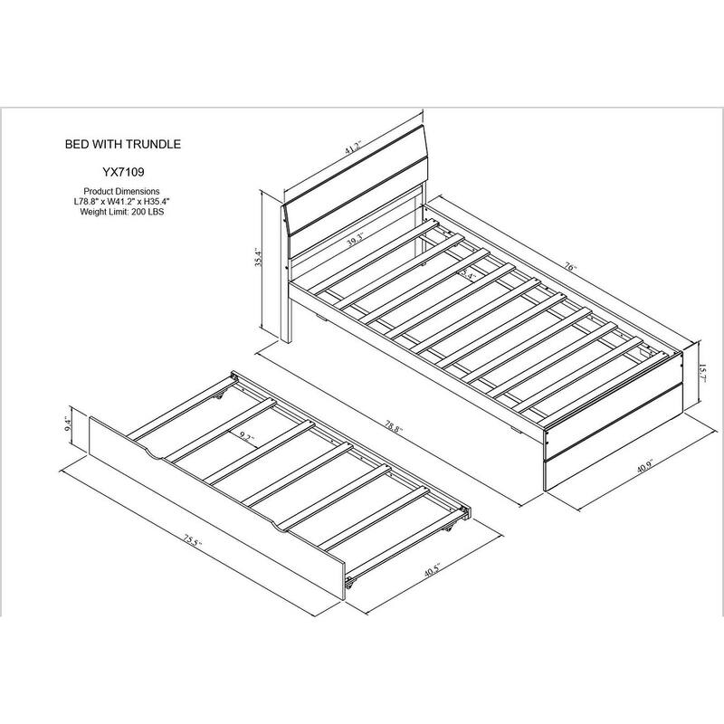 Twin Platform Bed Frame with Trundle or 2 Drawers