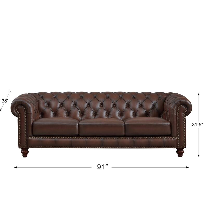 Hydeline Alton Bay Top Grain Leather Chesterfield Sofa, Loveseat and Chair - Sofa, Loveseat, Chair