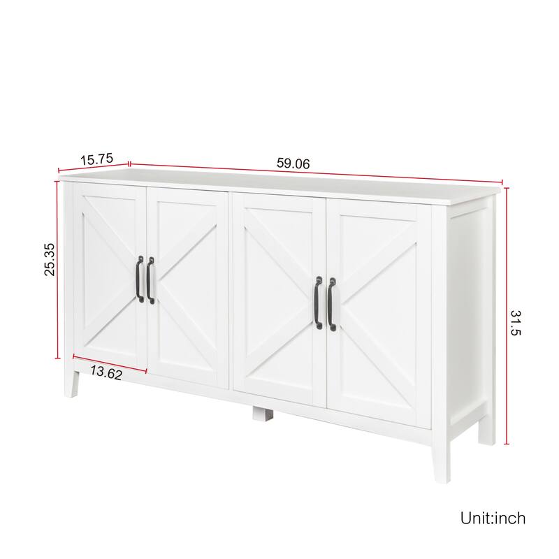 Sideboard Storage Buffet Coffee Bar Cabinet with Open Shelves and 4 Doors for Living Room or Dining