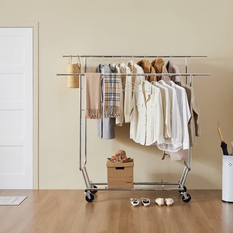 Yaheetech Commercial Grade Collapsible 2 Rack Clothing and Garmet Rack - Silver