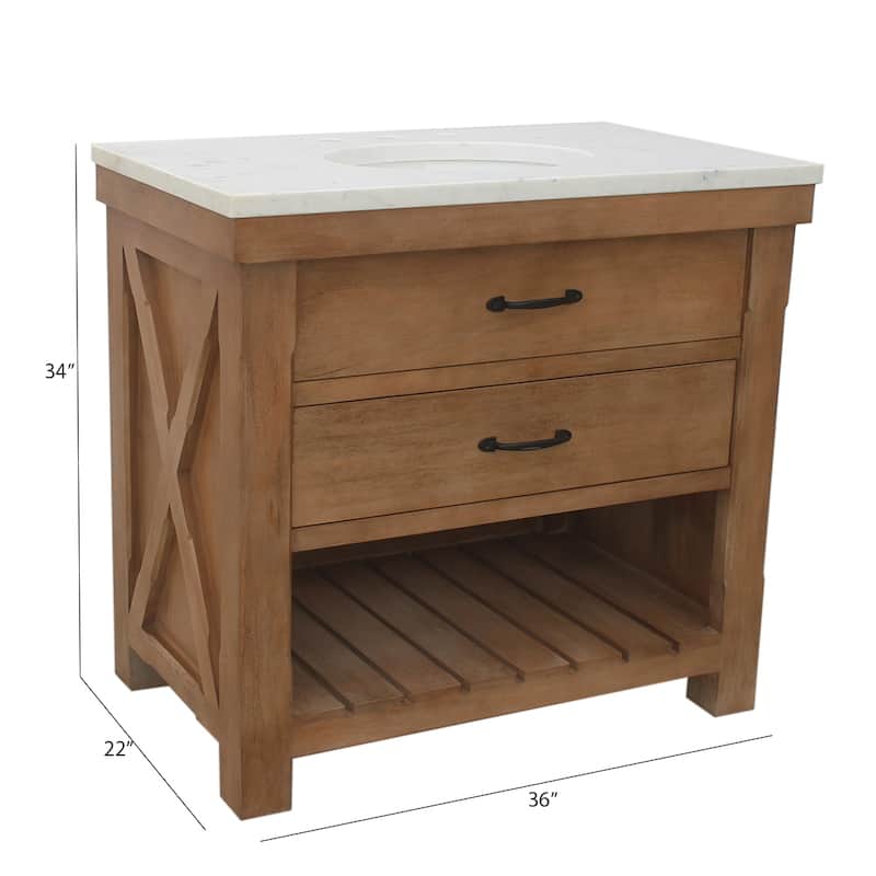 Deluxe natural finish vanity with 30 mm white marble top
