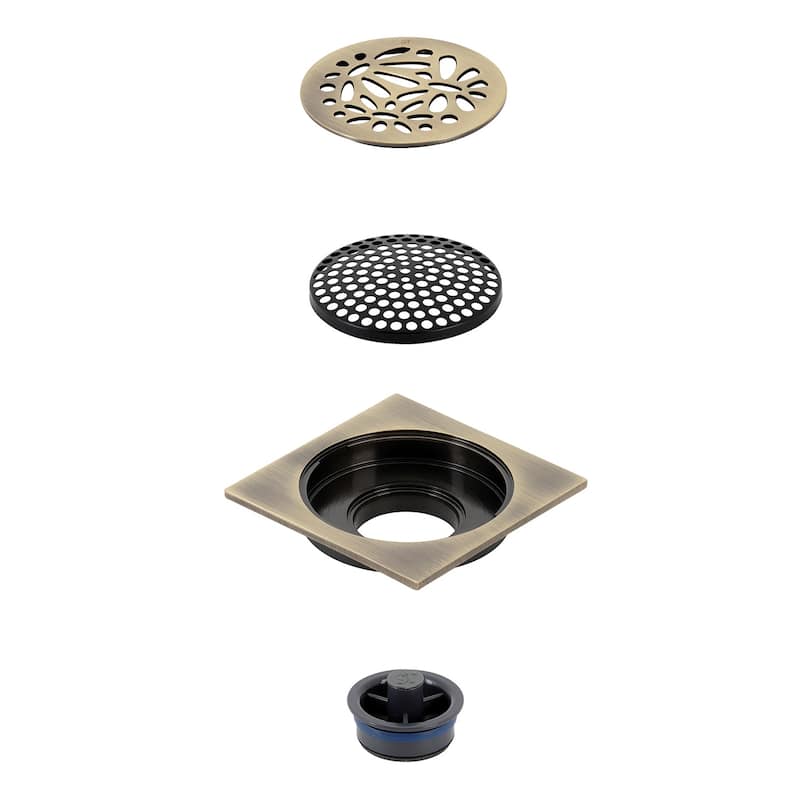 Kingston Brass Watercourse Floral 4" Square Grid Shower Drain