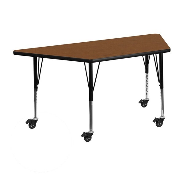 Offex 24"W x 48"L Mobile Trapezoid Activity Table with 1.25" Thick Oak Laminate Top and Height Adjustable Pre-School Legs - N/A