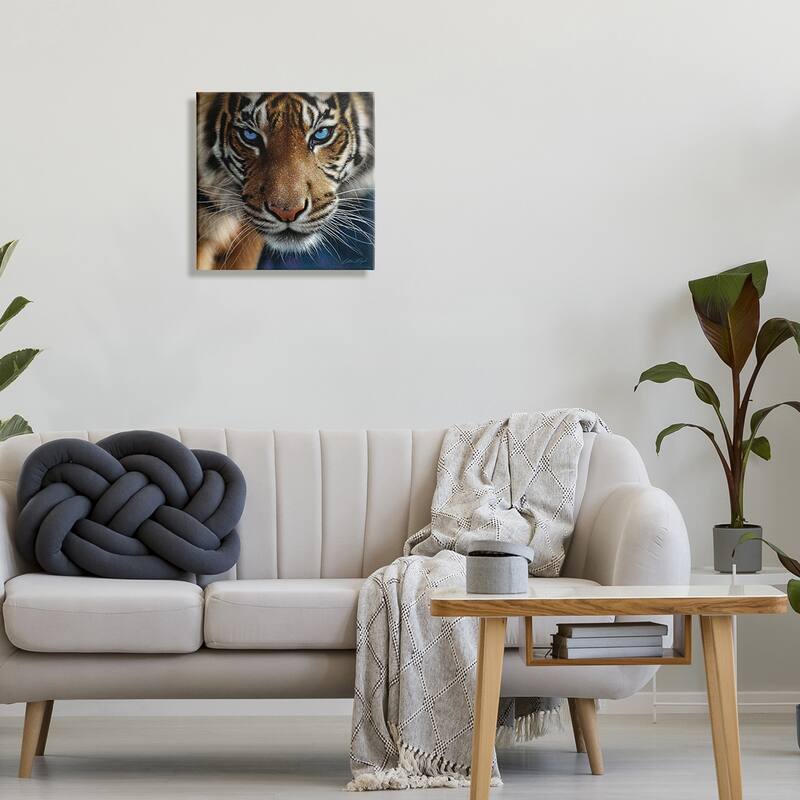 Stupell Blue Eyed Beautiful Fierce Tiger Close Up Detailed Portrait Canvas Wall Art