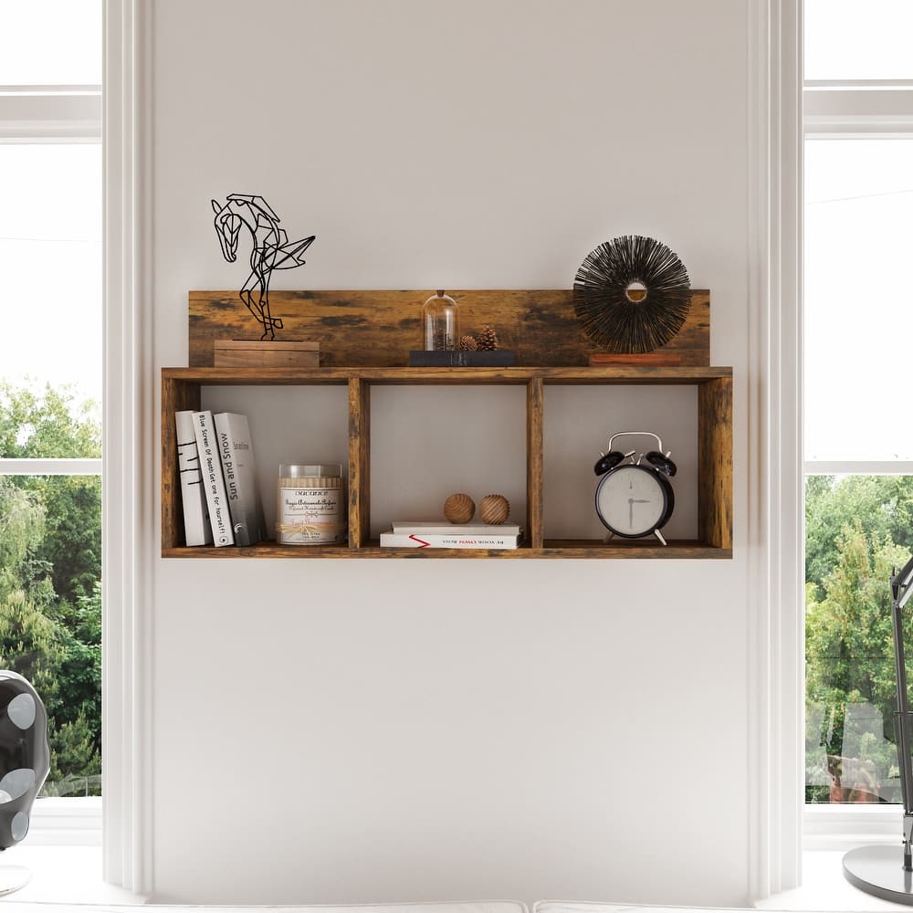Danya B. Modern 3-Cube Floating Cubby Wall Shelf with Display Ledge