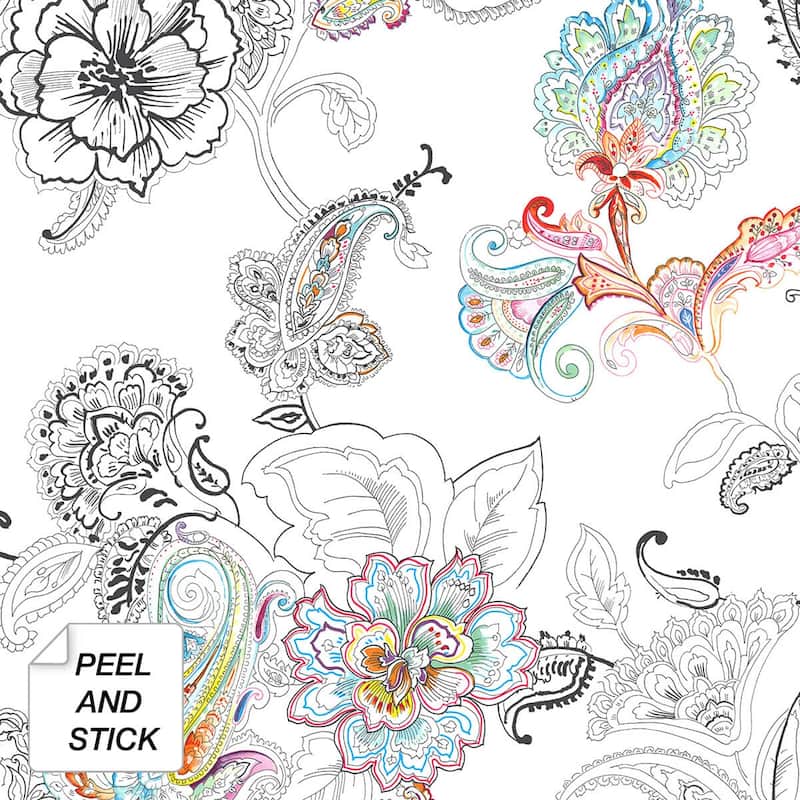 NextWall Paisley Floral Peel and Stick Removable Wallpaper - 20.5 in. W x 18 ft. L - 20.5 in. W x 18 ft. L - Multi-Color