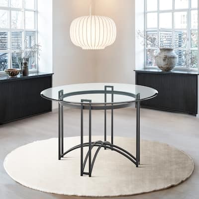 Tibet 48 Inch Glass and Black Iron Round Dining Table