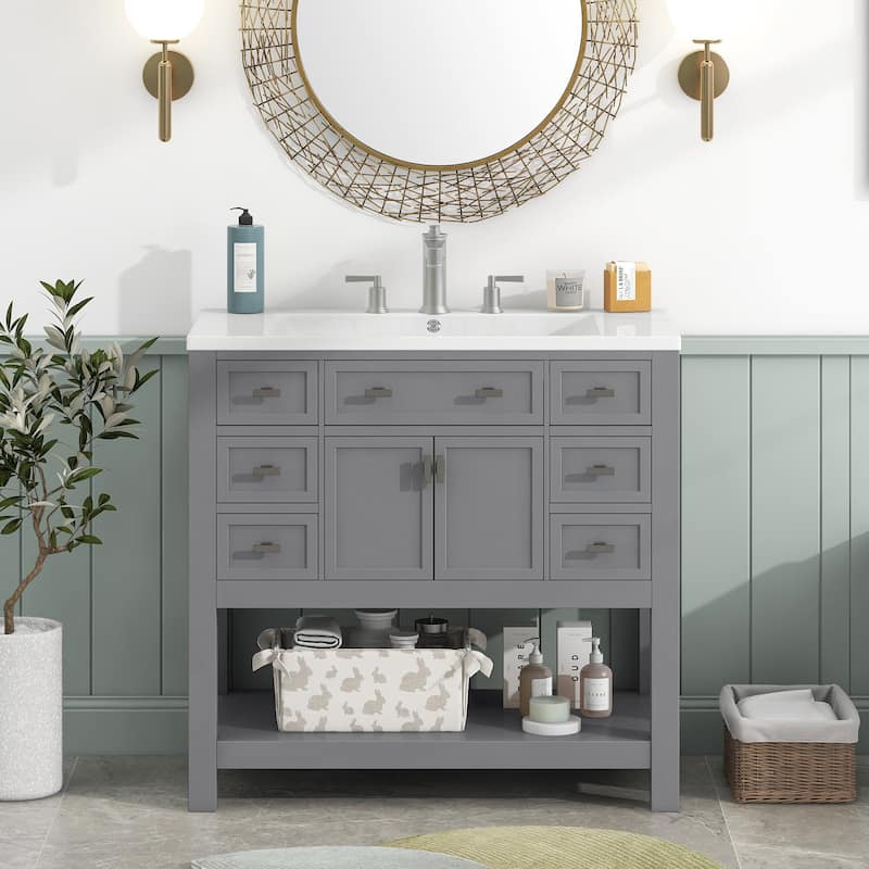 36'' Freestanding Bathroom Vanity Set with Integrated Ceramic Sink and Drawers - 36'' X 34''