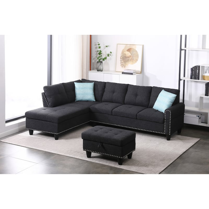 Alger 98-inch Wide Left Hand Facing Sofa with Chaise and Ottoman - 98"W x 71"D x 33"H