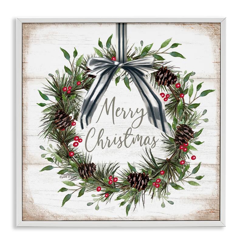 Stupell Rustic Christmas Pinecone Wreath Framed Giclee Art Design By Elizabeth Tyndall - 12 x 12 - White