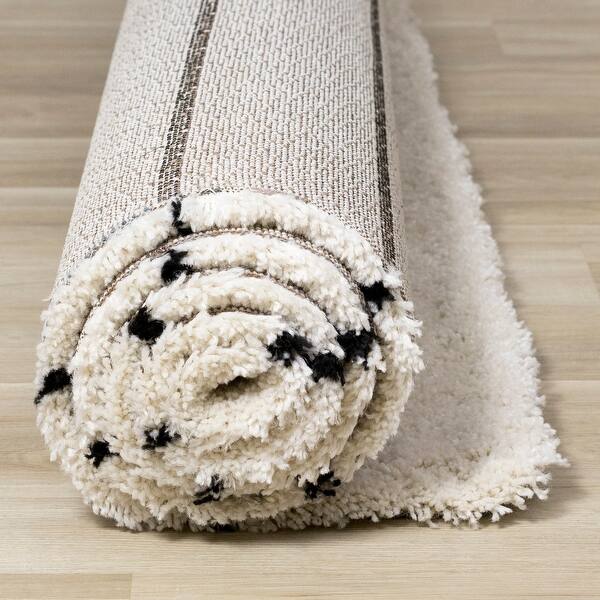 Soft Shag Cream Black Straight Lines Area Rug - On Sale - Bed Bath ...