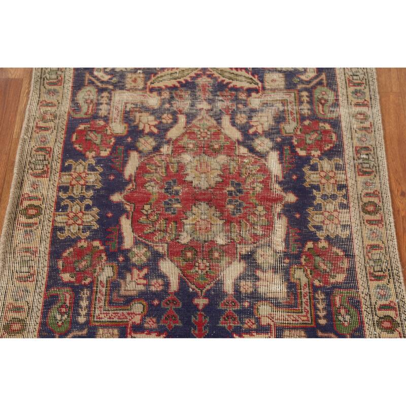 Hand Knotted Oriental 100% Wool Carpet Traditional Medallion Navy Blue & Blues Tabriz Area Rug - 4' 9'' X 3' 0''