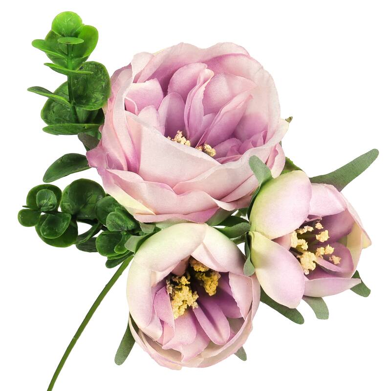 Set of 4 Mauve Artificial Cabbage Rose Flower Stem Bush Bouquet 13in - 13" L x 8" W x 8" DP