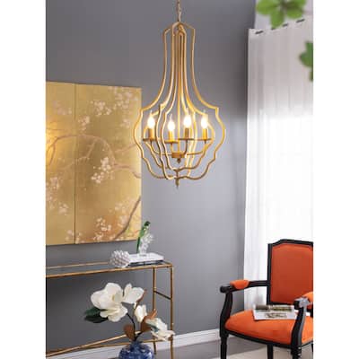 4 - Light Metal Chandelier, Hanging Light Fixture with Adjustable Chain for Kitchen Dining Room, Bulb Not Included