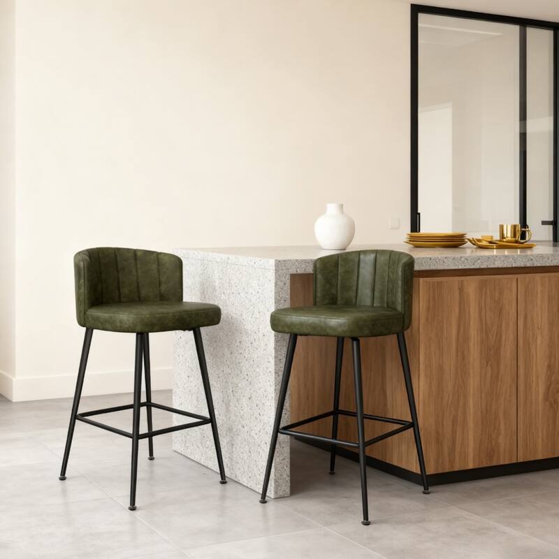 27.2" Swivel Upholstered Bar & Counter Stool with Back and Metal Frame - 37" H X 19.7"W X 18.7" D - Set of 2 - Green