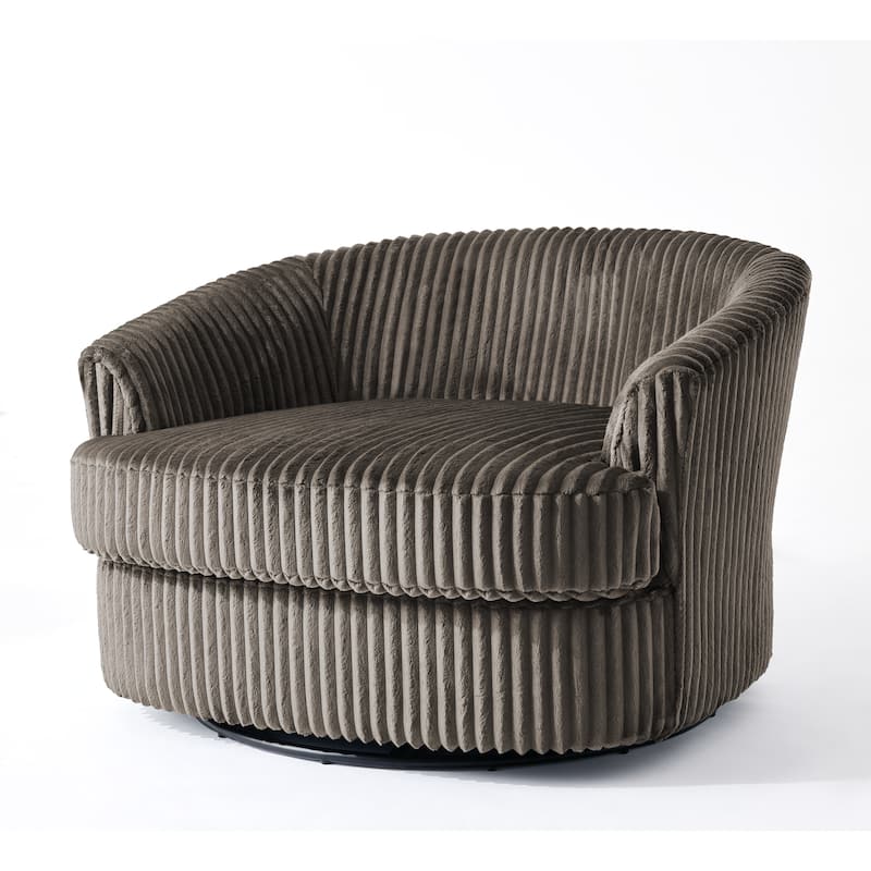 Oversized 43" W Plush Corduroy Recessed Arm Swivel Barrel Chair