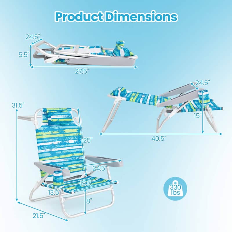 Costway 2 Pack Folding Beach Chair Lightweight Lay Flat Lounge Chair