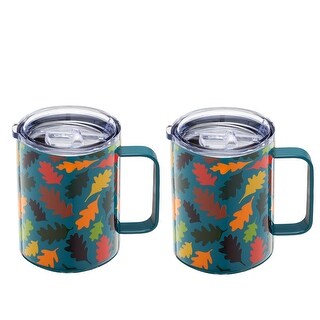 Falling Mug Empty Cambridge Teal Falling Leaves Coffee Mugs, 16 Oz, Set of 2 - Bed Bath ...