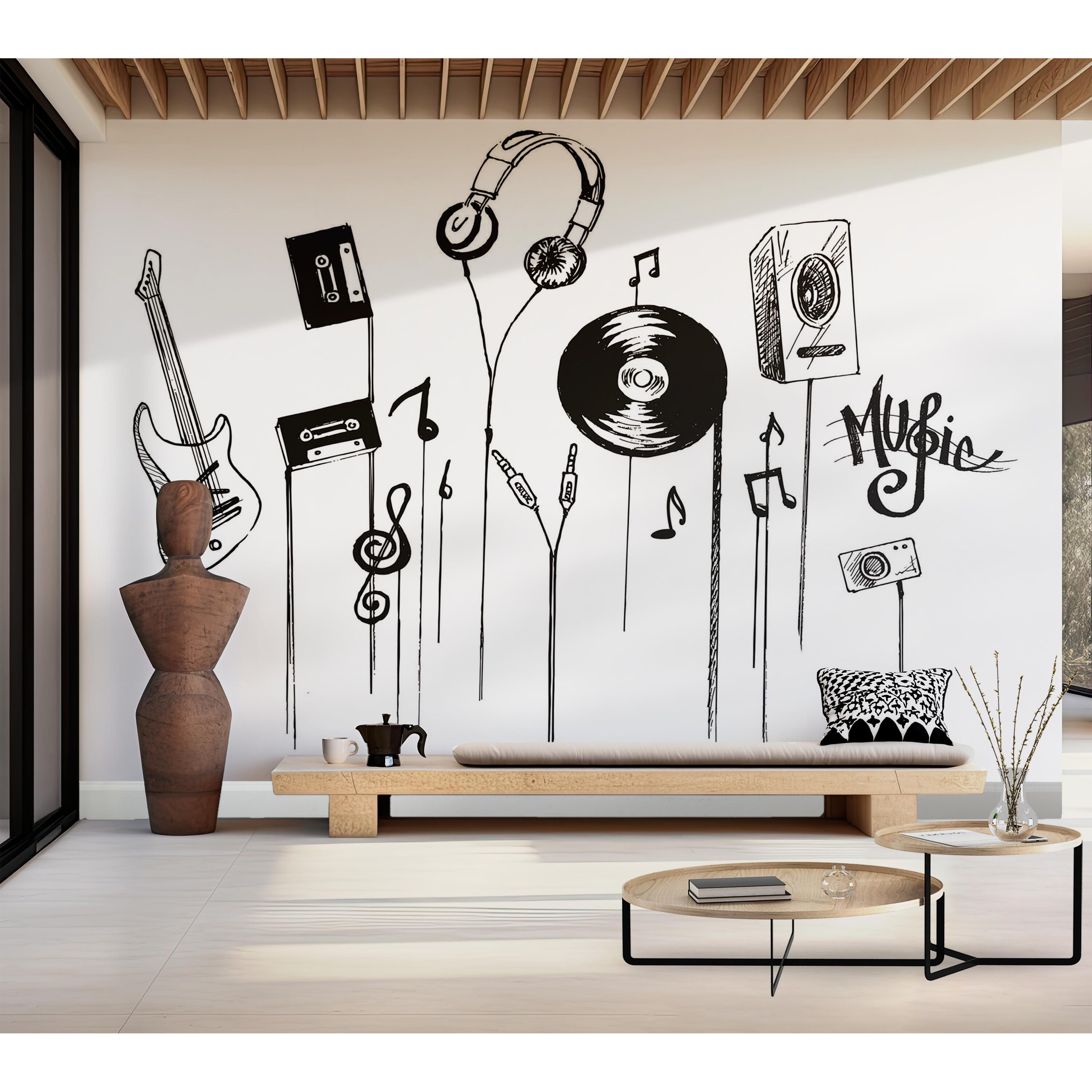 Premium Peel & Stick Wall Mural - Music Doodle Art - Bed Bath
