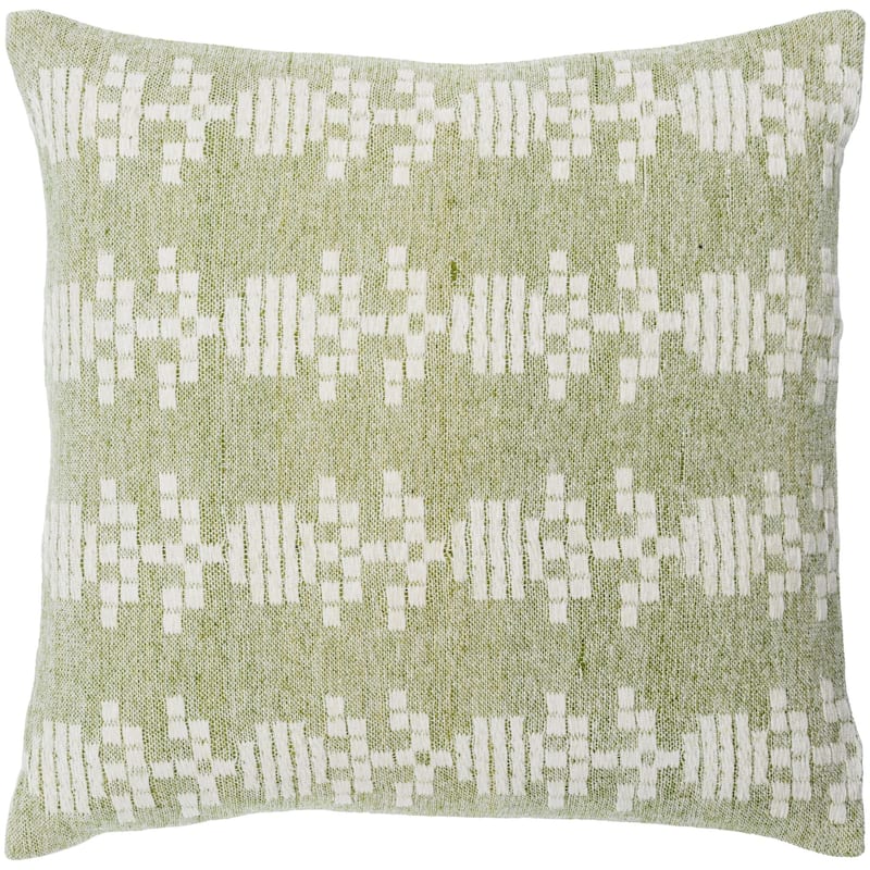 Lyndsay Traditional Geometric Accent Pillow - 18"L x 18"W - Cover Only - Grass Green/ Cream