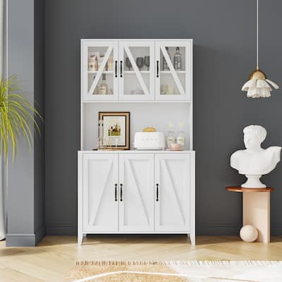 Kitchen Pantry Storage Cabinet, Freestanding Hutch Cabinet with Buffet Cupboard