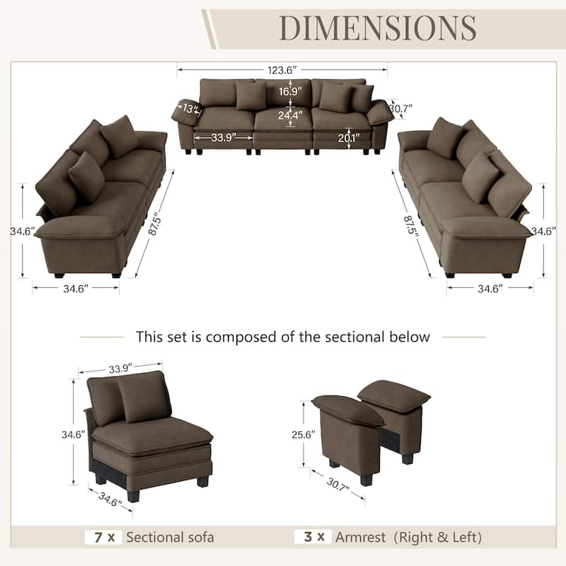 MAISON ARTS Chenille & Corduroy Modular Sectional Sofa Set, Comfy 5/6/7-Seat Living Room Couch with 3-Seater or Loveseat